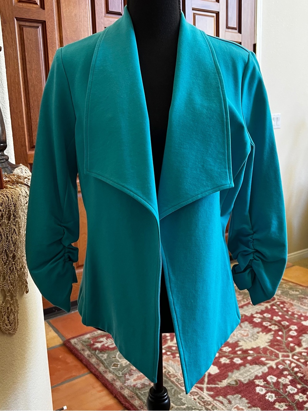 Karen Kane Women's Blue Teal Drape Bolero Blazer Jacket Size L